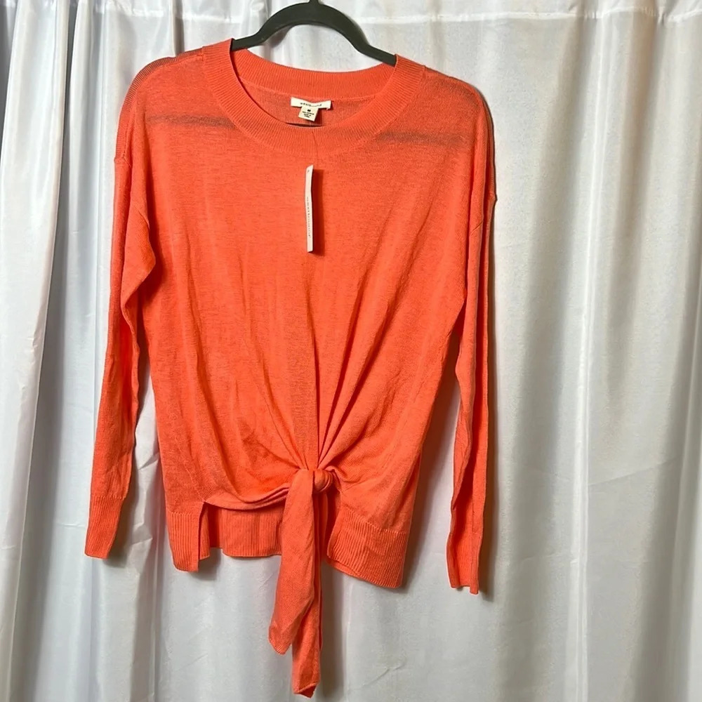 Westbound Stella Coral Orange Tie Front Lightweight Sweater Size Medium NWT